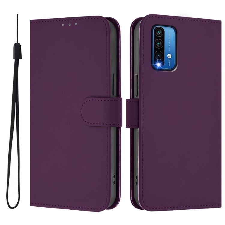 For Redmi 9 Power / 9T Global Skin Feel Solid Color Leather Phone Case with Lanyard