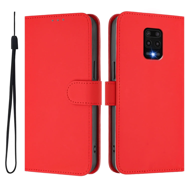 For Redmi Note 9 Pro 4G / 9S 4G Skin Feel Solid Color Leather Phone Case with Lanyard