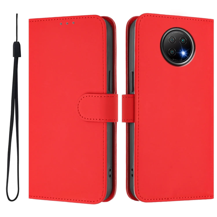 For Redmi Note 9T Global Skin Feel Solid Color Leather Phone Case with Lanyard