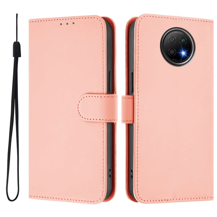 For Redmi Note 9T Global Skin Feel Solid Color Leather Phone Case with Lanyard