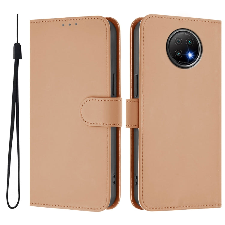 For Redmi Note 9T Global Skin Feel Solid Color Leather Phone Case with Lanyard
