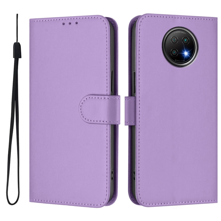 For Redmi Note 9T Global Skin Feel Solid Color Leather Phone Case with Lanyard