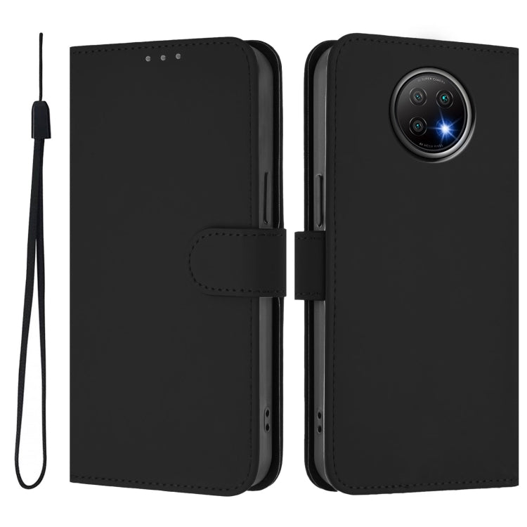 For Redmi Note 9T Global Skin Feel Solid Color Leather Phone Case with Lanyard