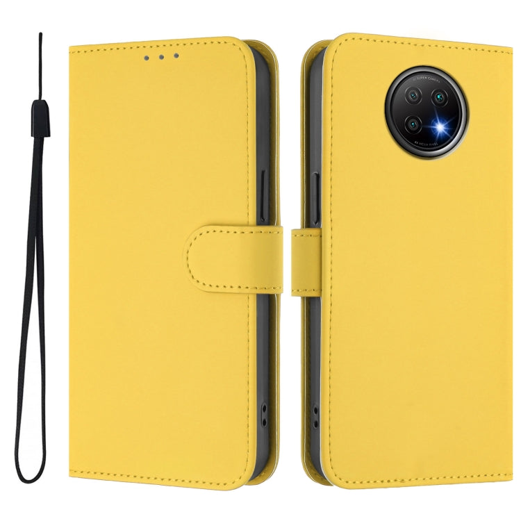 For Redmi Note 9T Global Skin Feel Solid Color Leather Phone Case with Lanyard