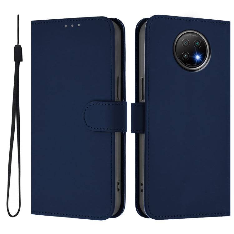 For Redmi Note 9T Global Skin Feel Solid Color Leather Phone Case with Lanyard