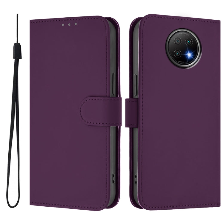 For Redmi Note 9T Global Skin Feel Solid Color Leather Phone Case with Lanyard