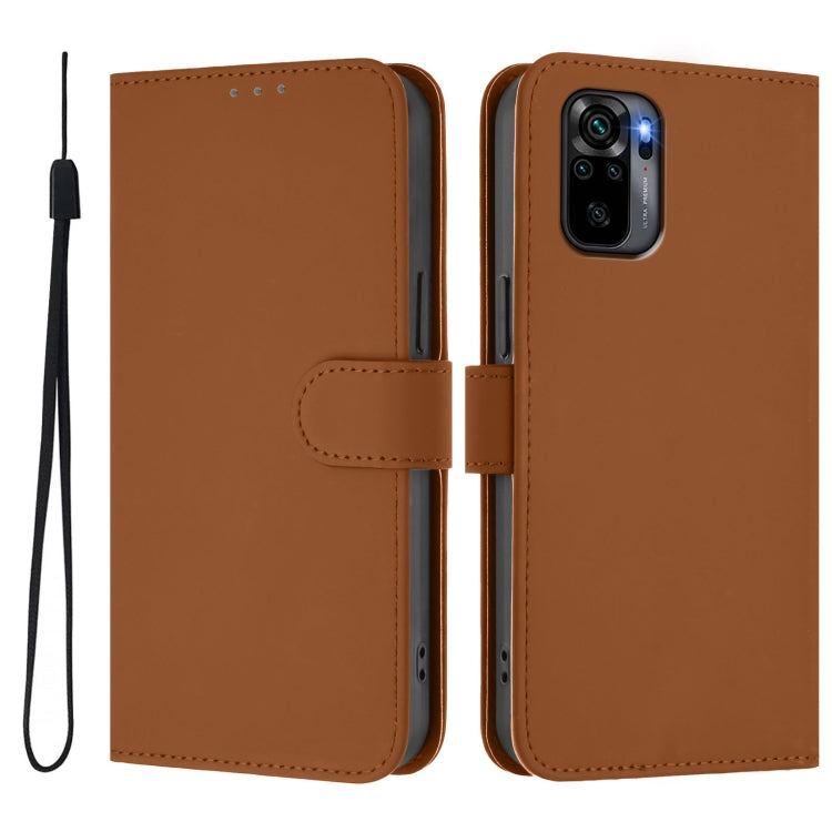 For Redmi Note 10 4G / Note 10S 4G Skin Feel Solid Color Leather Phone Case with Lanyard