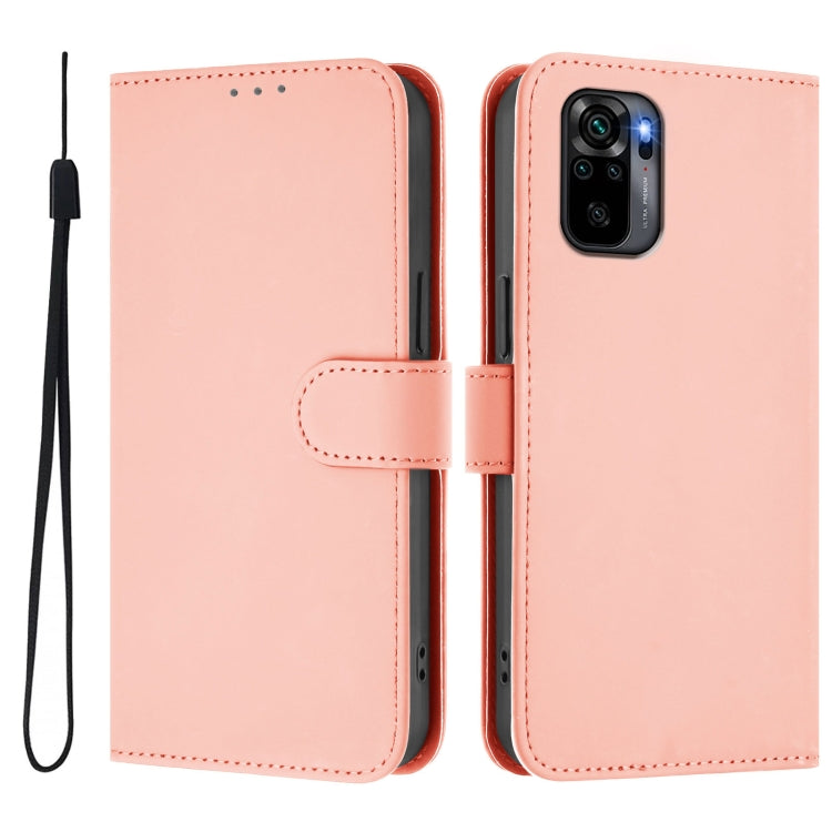 For Redmi Note 10 4G / Note 10S 4G Skin Feel Solid Color Leather Phone Case with Lanyard