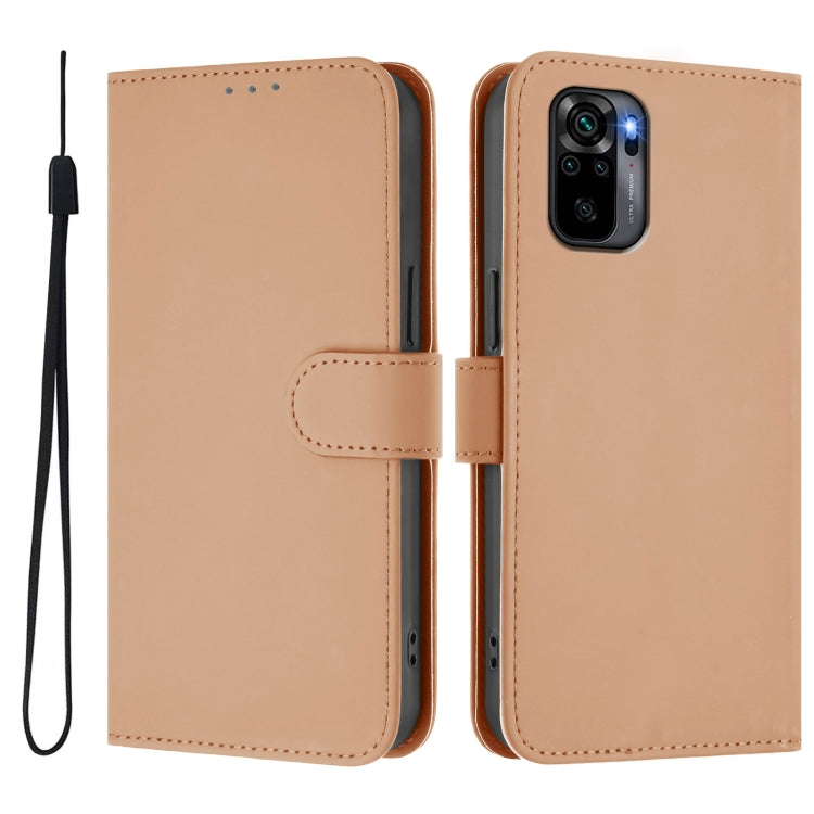 For Redmi Note 10 4G / Note 10S 4G Skin Feel Solid Color Leather Phone Case with Lanyard