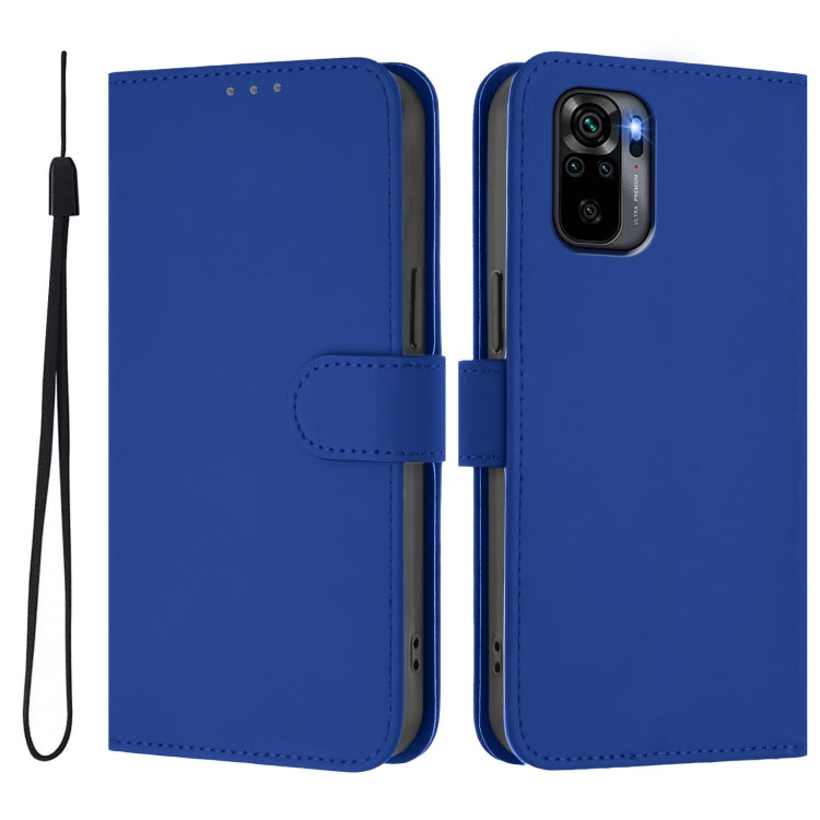 For Redmi Note 10 4G / Note 10S 4G Skin Feel Solid Color Leather Phone Case with Lanyard
