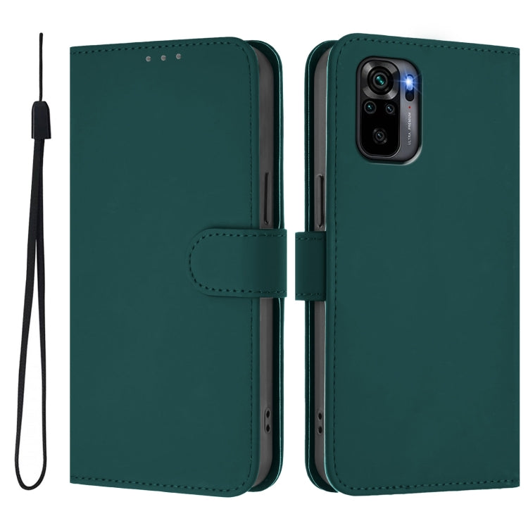 For Redmi Note 10 4G / Note 10S 4G Skin Feel Solid Color Leather Phone Case with Lanyard