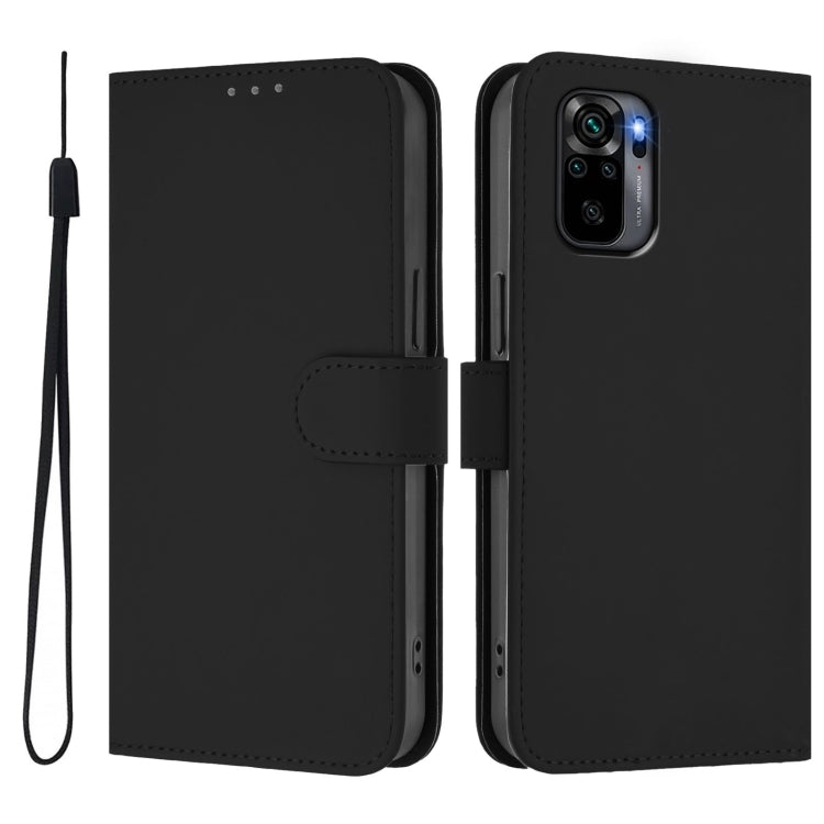 For Redmi Note 10 4G / Note 10S 4G Skin Feel Solid Color Leather Phone Case with Lanyard