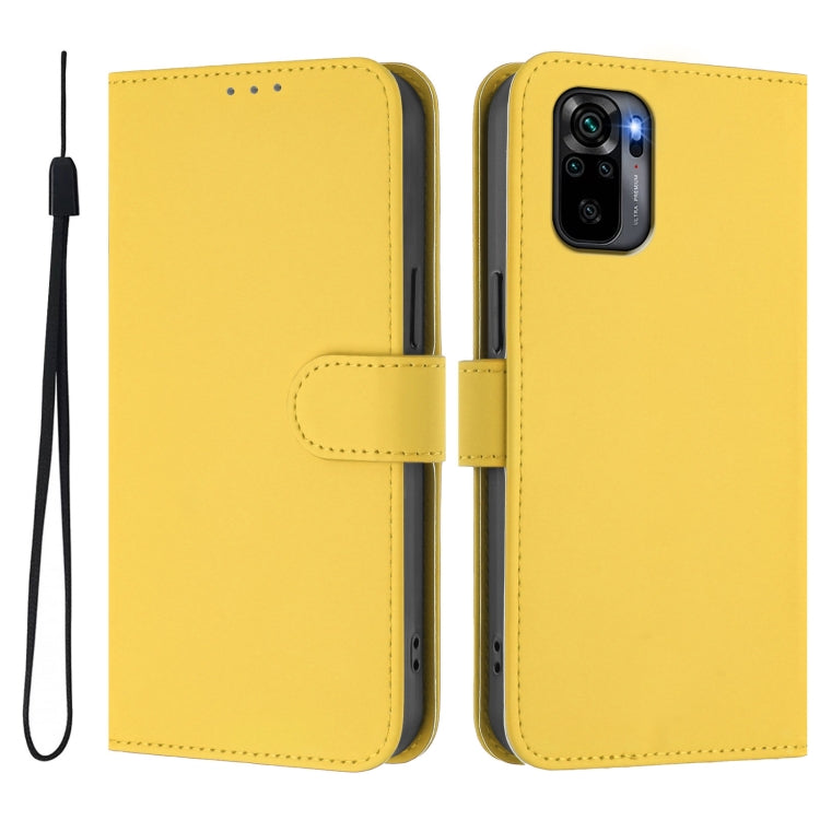 For Redmi Note 10 4G / Note 10S 4G Skin Feel Solid Color Leather Phone Case with Lanyard