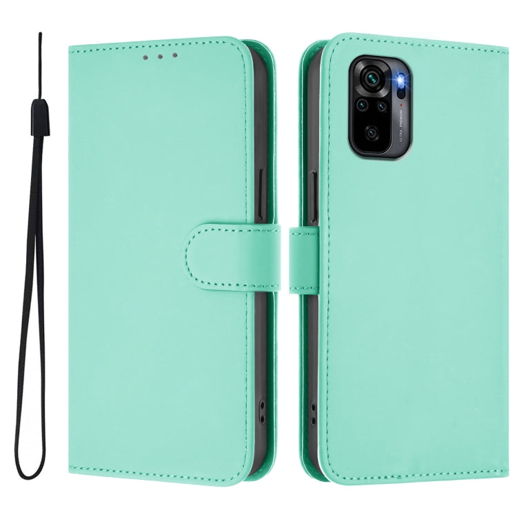 For Redmi Note 10 4G / Note 10S 4G Skin Feel Solid Color Leather Phone Case with Lanyard