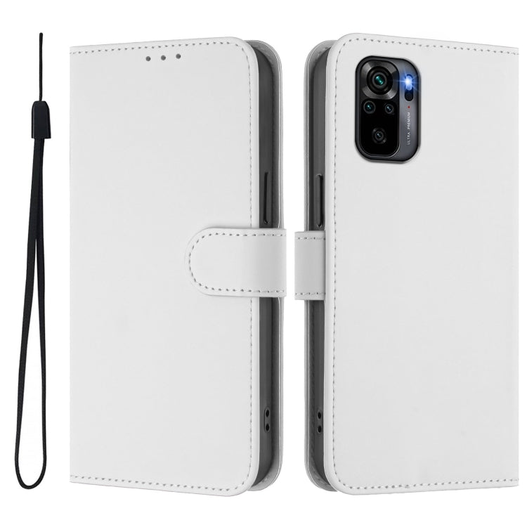 For Redmi Note 10 4G / Note 10S 4G Skin Feel Solid Color Leather Phone Case with Lanyard