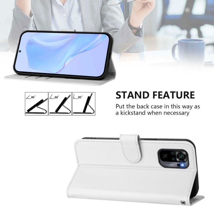 For Redmi Note 10 4G / Note 10S 4G Skin Feel Solid Color Leather Phone Case with Lanyard