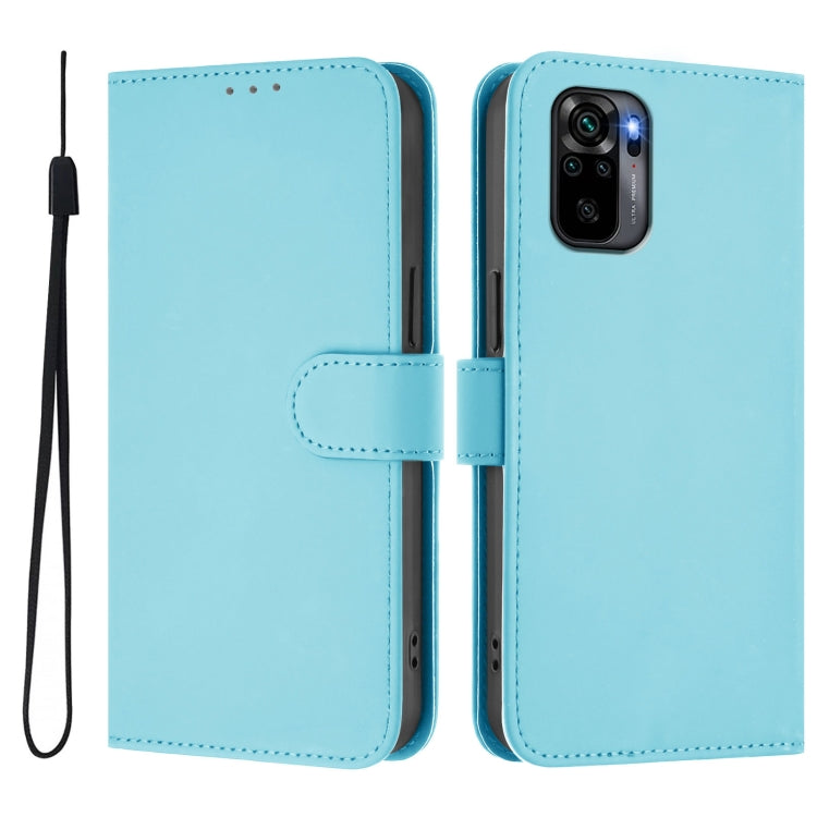For Redmi Note 10 4G / Note 10S 4G Skin Feel Solid Color Leather Phone Case with Lanyard