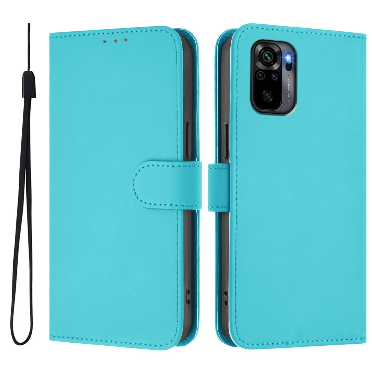 For Redmi Note 10 4G / Note 10S 4G Skin Feel Solid Color Leather Phone Case with Lanyard