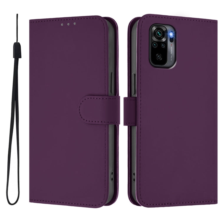 For Redmi Note 10 4G / Note 10S 4G Skin Feel Solid Color Leather Phone Case with Lanyard