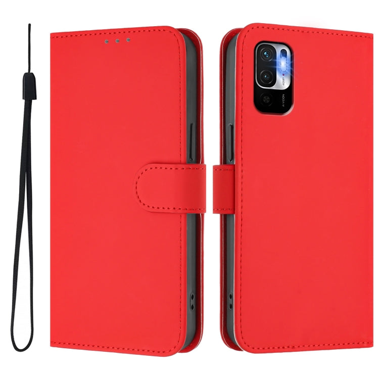 For Redmi Note 10 5G / Note 10T 5G Skin Feel Solid Color Leather Phone Case with Lanyard