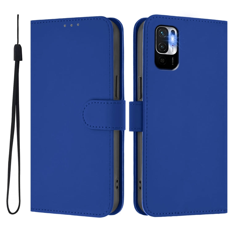 For Redmi Note 10 5G / Note 10T 5G Skin Feel Solid Color Leather Phone Case with Lanyard