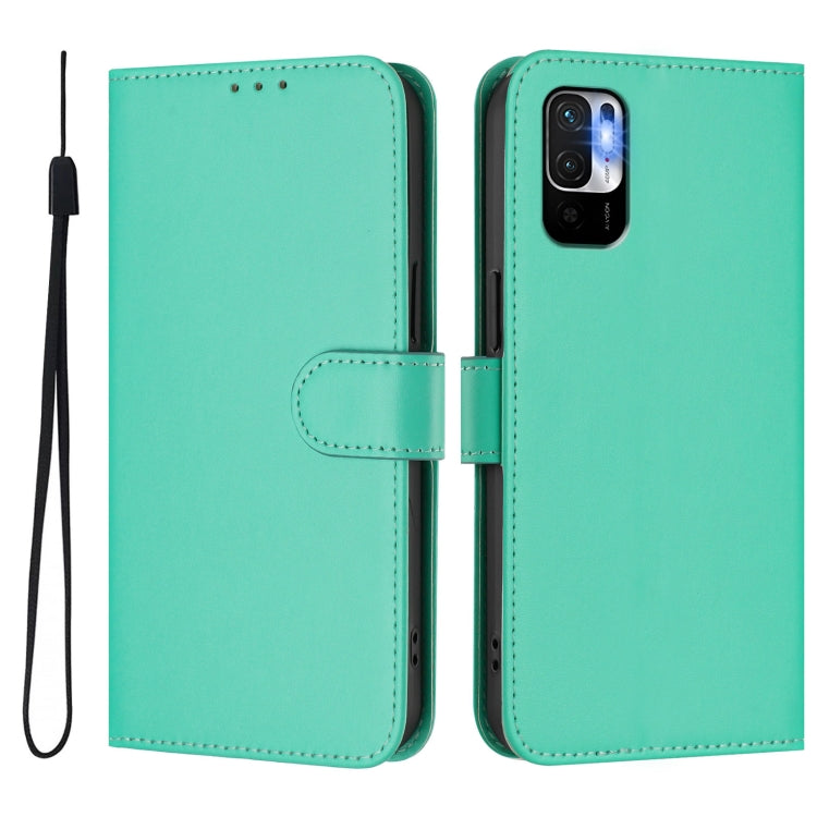 For Redmi Note 10 5G / Note 10T 5G Skin Feel Solid Color Leather Phone Case with Lanyard