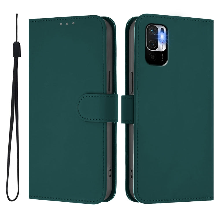 For Redmi Note 10 5G / Note 10T 5G Skin Feel Solid Color Leather Phone Case with Lanyard