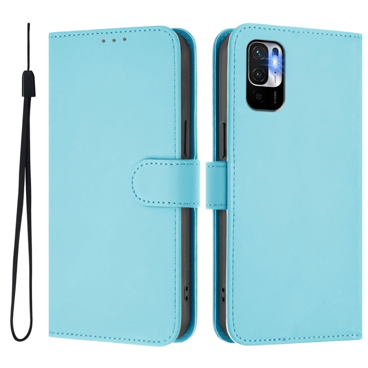 For Redmi Note 10 5G / Note 10T 5G Skin Feel Solid Color Leather Phone Case with Lanyard