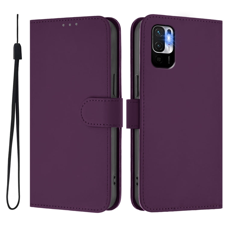 For Redmi Note 10 5G / Note 10T 5G Skin Feel Solid Color Leather Phone Case with Lanyard
