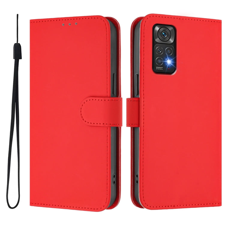 For Redmi Note 11 4G Global Skin Feel Solid Color Leather Phone Case with Lanyard