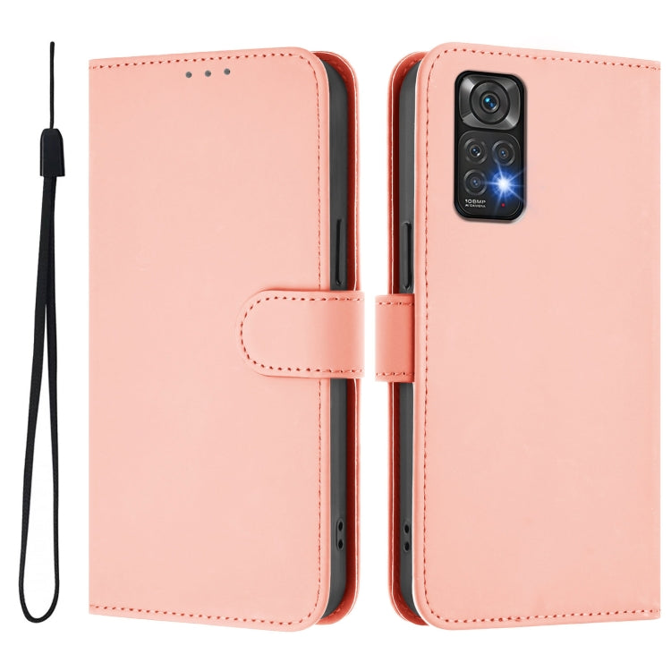 For Redmi Note 11 4G Global Skin Feel Solid Color Leather Phone Case with Lanyard