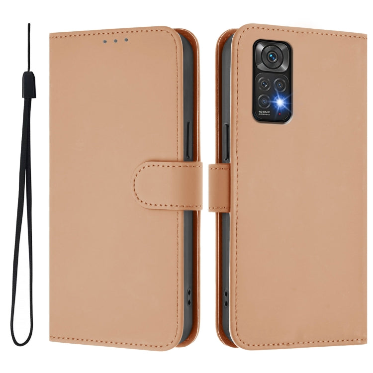 For Redmi Note 11 4G Global Skin Feel Solid Color Leather Phone Case with Lanyard