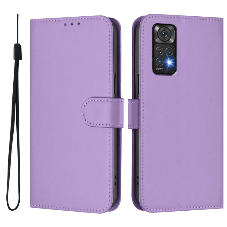 For Redmi Note 11 4G Global Skin Feel Solid Color Leather Phone Case with Lanyard