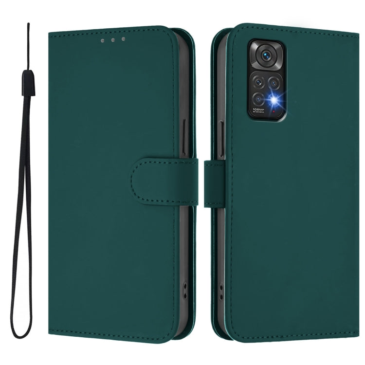 For Redmi Note 11 4G Global Skin Feel Solid Color Leather Phone Case with Lanyard