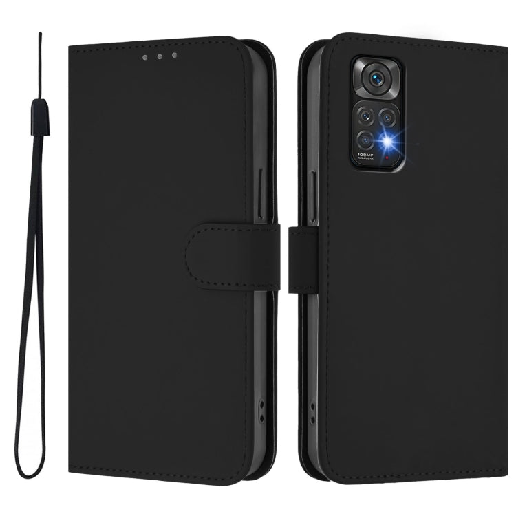 For Redmi Note 11 4G Global Skin Feel Solid Color Leather Phone Case with Lanyard