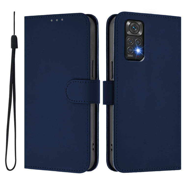 For Redmi Note 11 4G Global Skin Feel Solid Color Leather Phone Case with Lanyard