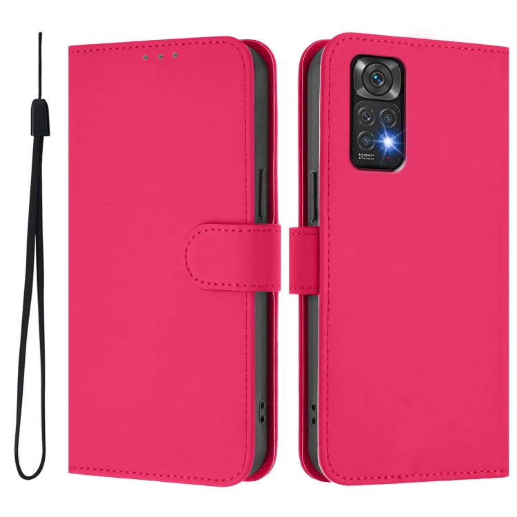 For Redmi Note 11 4G Global Skin Feel Solid Color Leather Phone Case with Lanyard
