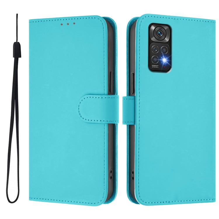 For Redmi Note 11 4G Global Skin Feel Solid Color Leather Phone Case with Lanyard