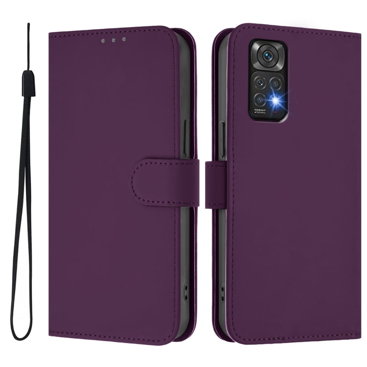 For Redmi Note 11 4G Global Skin Feel Solid Color Leather Phone Case with Lanyard