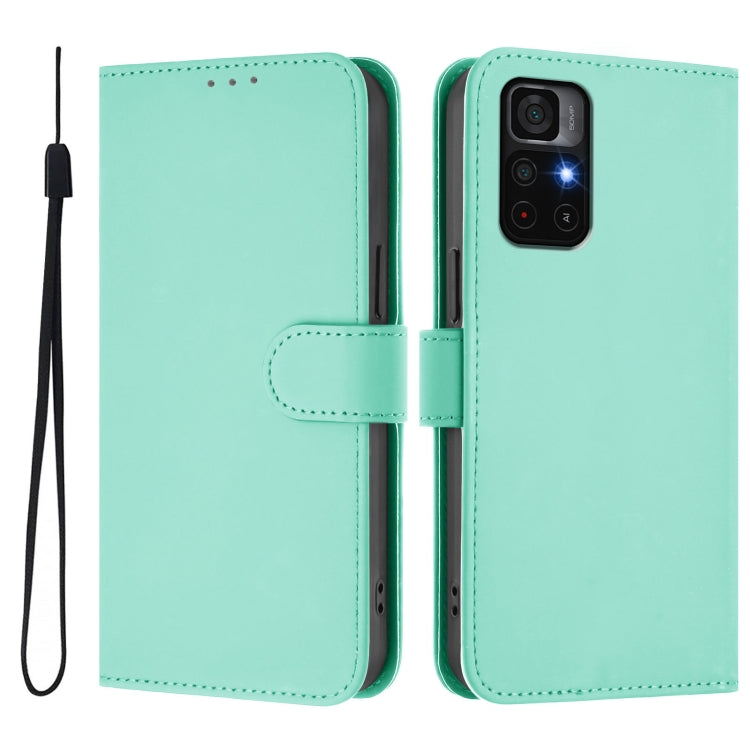 For Redmi Note 11S 5G Skin Feel Solid Color Leather Phone Case with Lanyard