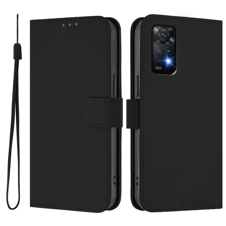 For Redmi Note 11 Pro 4G Global Skin Feel Solid Color Leather Phone Case with Lanyard