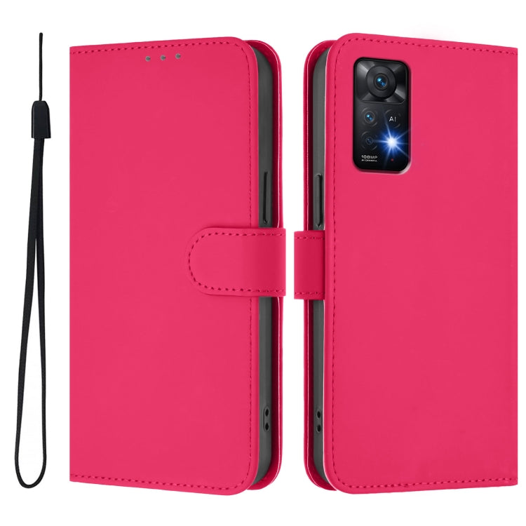 For Redmi Note 11 Pro 4G Global Skin Feel Solid Color Leather Phone Case with Lanyard