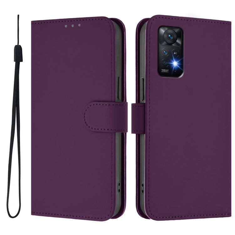 For Redmi Note 11 Pro 4G Global Skin Feel Solid Color Leather Phone Case with Lanyard