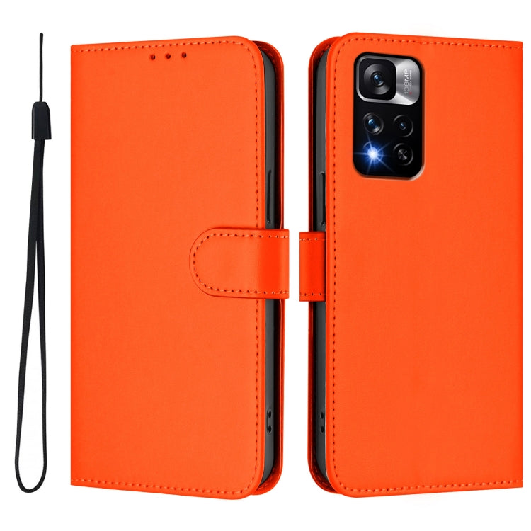 For Redmi Note 11 Pro+ 5G EU Version Skin Feel Solid Color Leather Phone Case with Lanyard