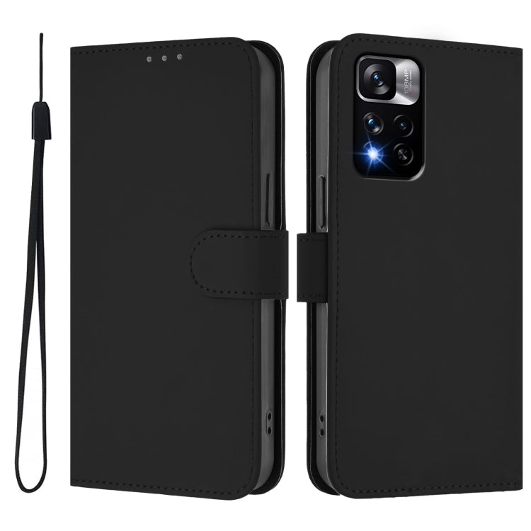 For Redmi Note 11 Pro+ 5G EU Version Skin Feel Solid Color Leather Phone Case with Lanyard