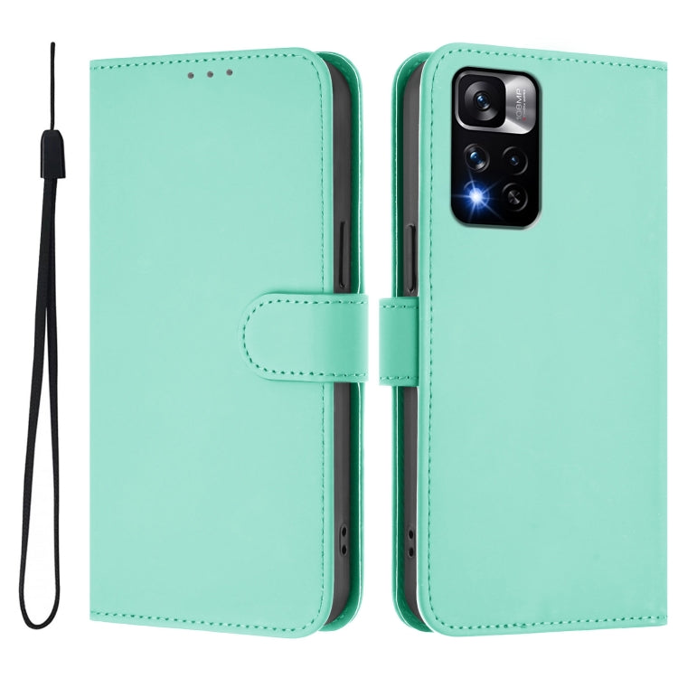 For Redmi Note 11 Pro+ 5G EU Version Skin Feel Solid Color Leather Phone Case with Lanyard