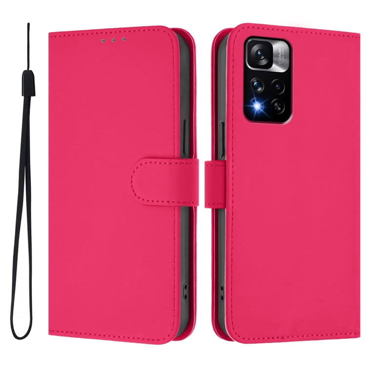 For Redmi Note 11 Pro+ 5G EU Version Skin Feel Solid Color Leather Phone Case with Lanyard