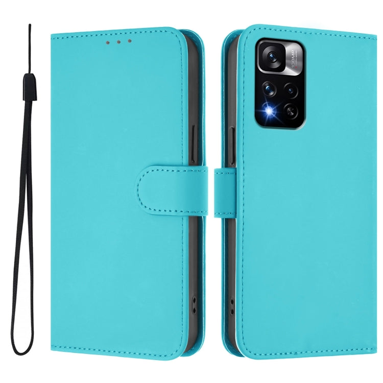 For Redmi Note 11 Pro+ 5G EU Version Skin Feel Solid Color Leather Phone Case with Lanyard
