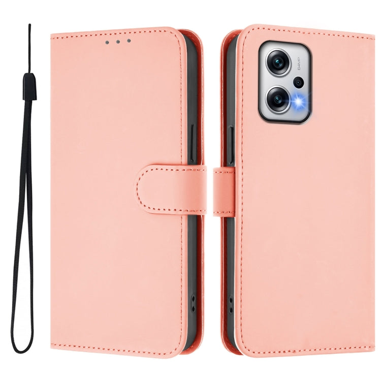For Redmi Note 11T Pro+ 5G Skin Feel Solid Color Leather Phone Case with Lanyard