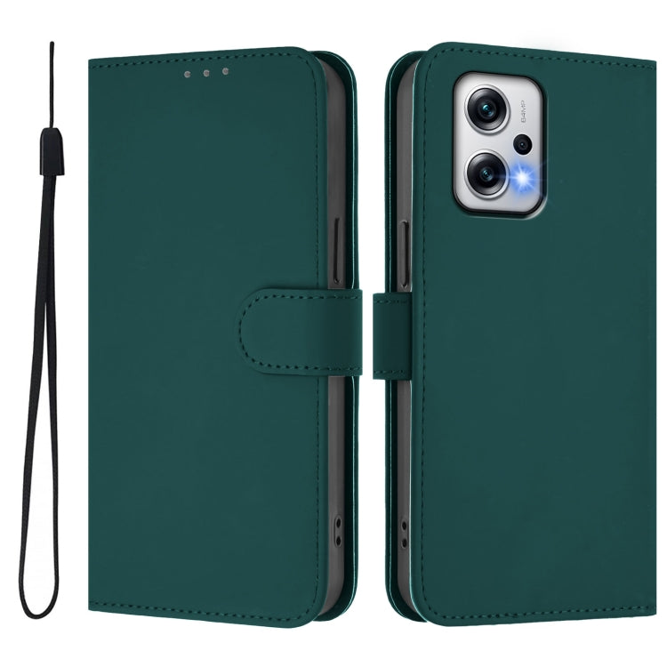 For Redmi Note 11T Pro+ 5G Skin Feel Solid Color Leather Phone Case with Lanyard